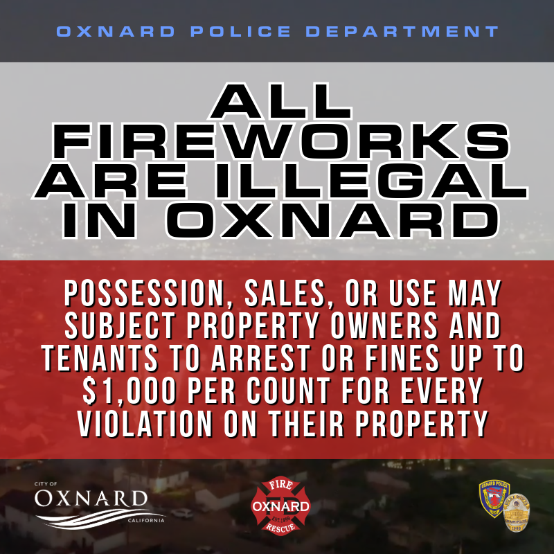 All Fireworks are illegal in Oxnard, CA.