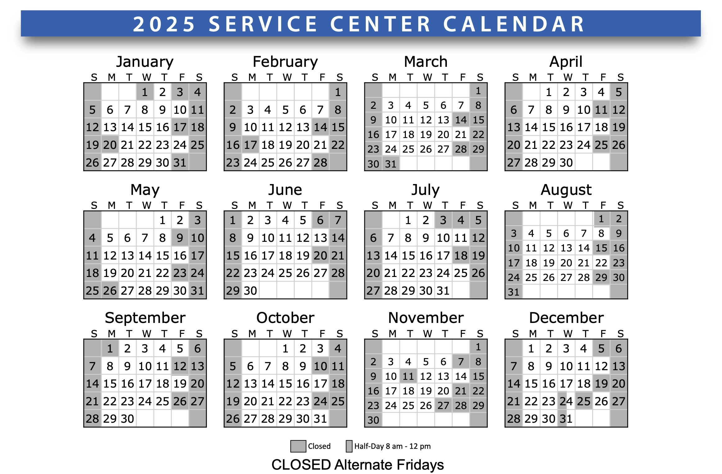 Service Center Calendar 2024