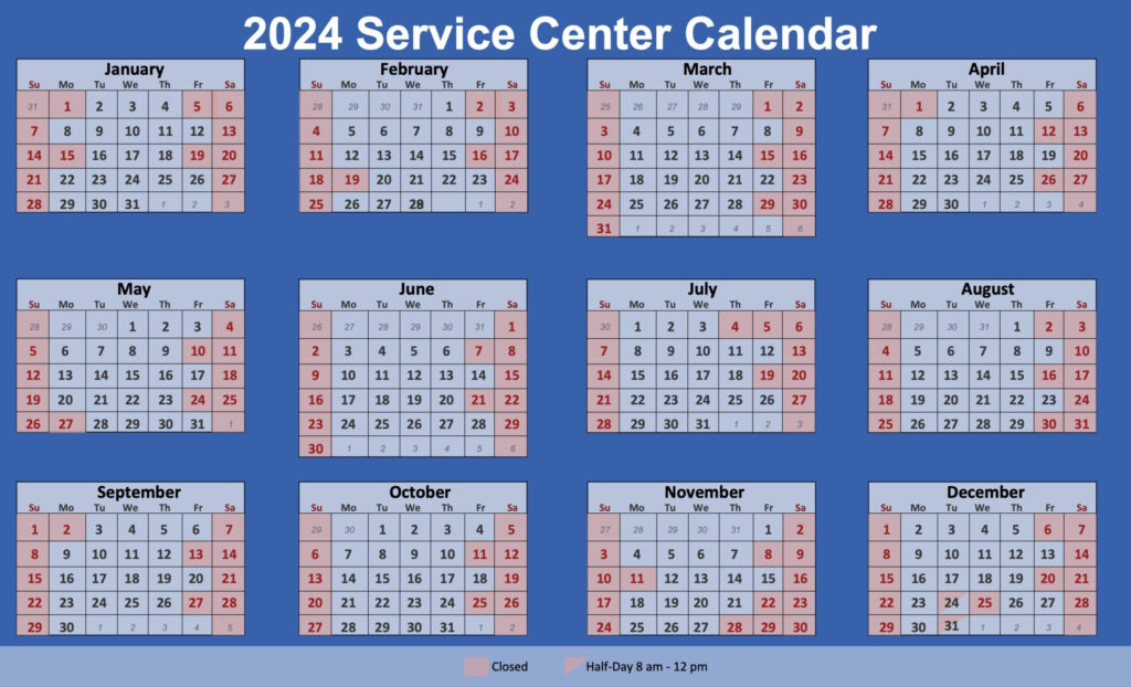 Service Center Calendar 2024