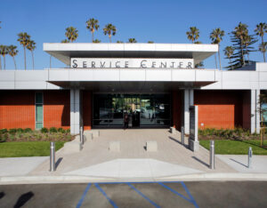 The east entrance of the Oxnard Service Center building.