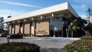 The front of the Oxnard Police Department building displaying a "City of Oxnard Police Department" sign.