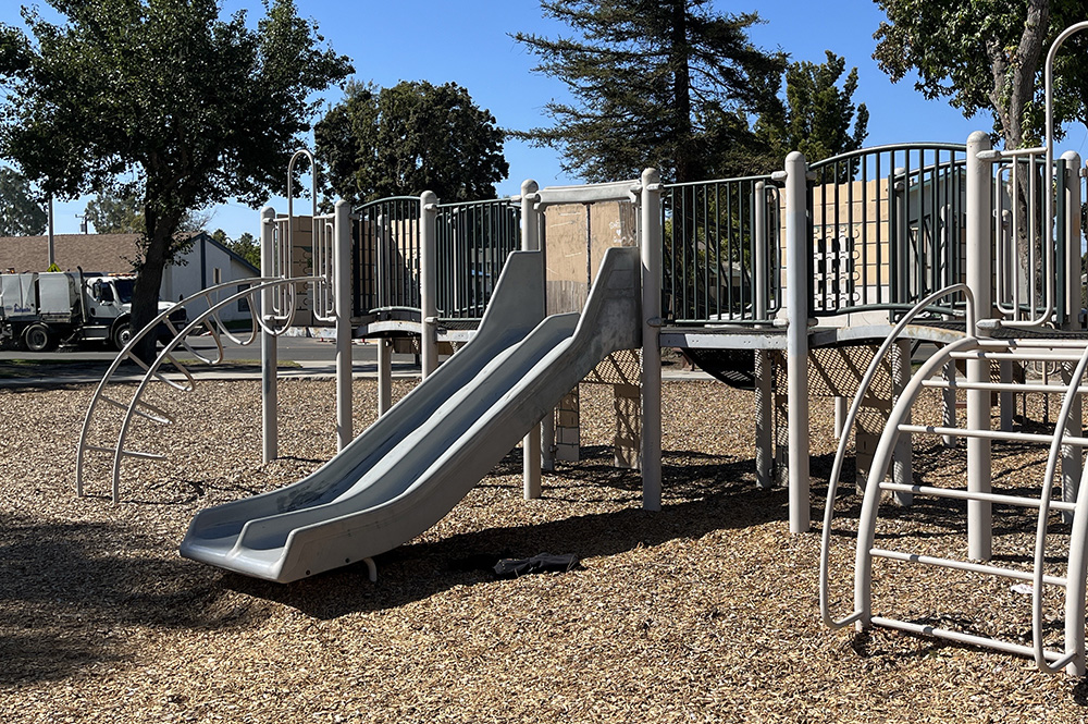 Old playground equipment that will be removed and replaced for new safer equipment.