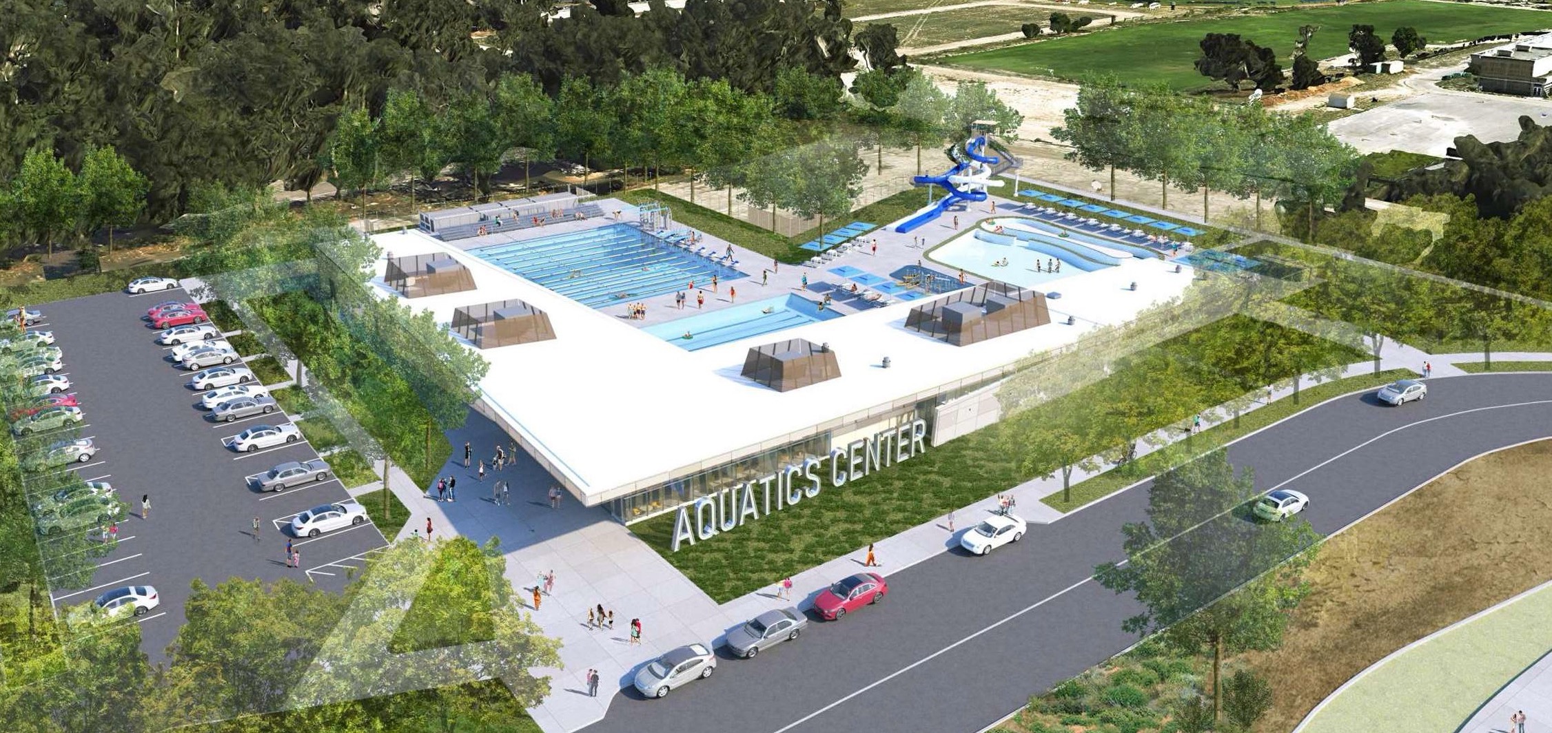 Arial view rendering of the new South Oxnard Aquatics Center