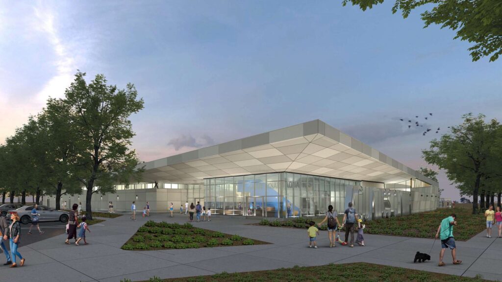 Exterior building entry of the South Oxnard Aquatics Center