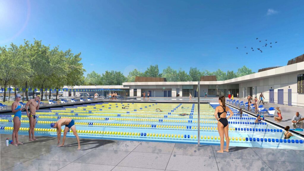 Exterior view of the new competition pool at the South Oxnard Aquatics Center