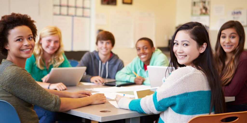 Group of High School Students Studying